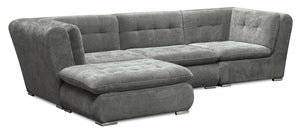 Scott Living Plaza Modular 4-Piece Grey Fabric Sectional with Ottoman