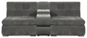 Scott Living Plaza Modular 3-Piece Fabric Sectional with Storage Console and Dual Cupholders - Grey