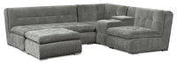 Scott Living Plaza Modular 5-Piece Fabric Sectional with Storage Console, Dual Cupholders and Ottoman - Grey 