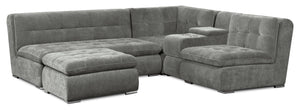 Scott Living Plaza Modular 5-Piece Grey Fabric Sectional with Storage Console, Dual Cupholders and Ottoman