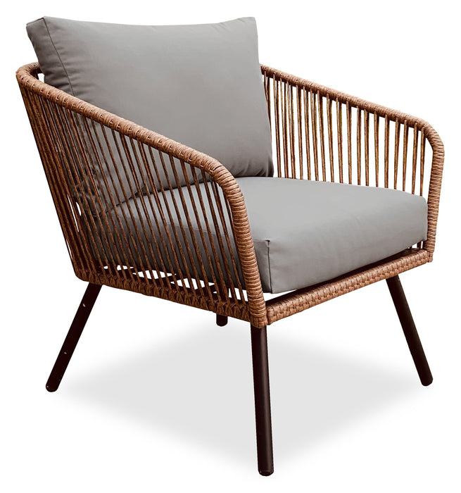 Porto 4-Piece Outdoor Patio Conversation Set with Loveseat, 2 Chairs & Coffee Table - Rope-like Wicker & Metal, UV & Weather Resistant - Natural/Beige