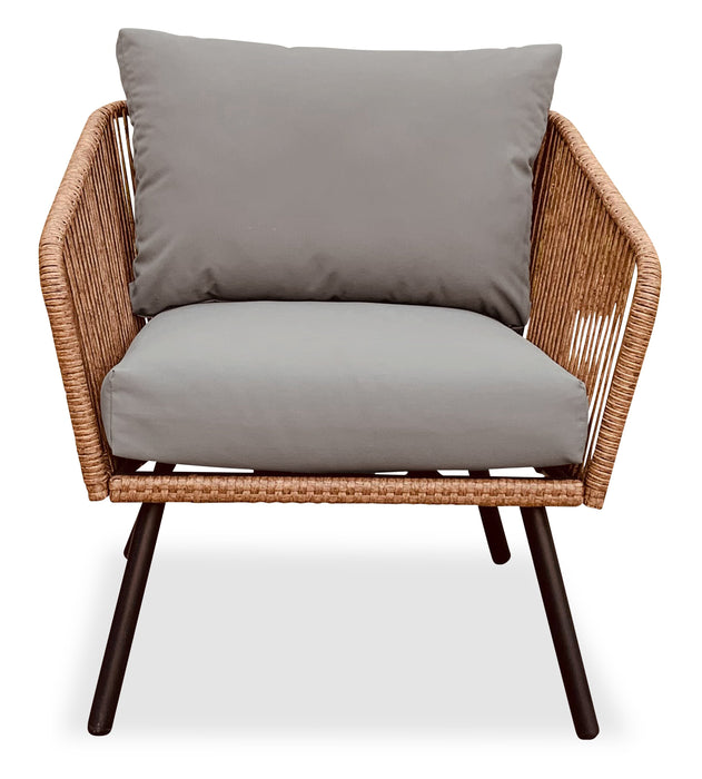 Porto 4-Piece Outdoor Patio Conversation Set with Loveseat, 2 Chairs & Coffee Table - Rope-like Wicker & Metal, UV & Weather Resistant - Natural/Beige