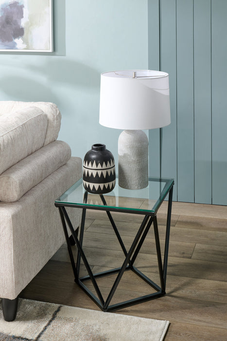 Prism 19.5\" Modern Glass Top End Table – Glass with Metal Base 