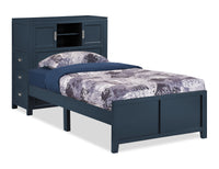 Quinn Platform Bed with Bookcase Headboard, Built-in Desk & Stool, Blue - Twin Size