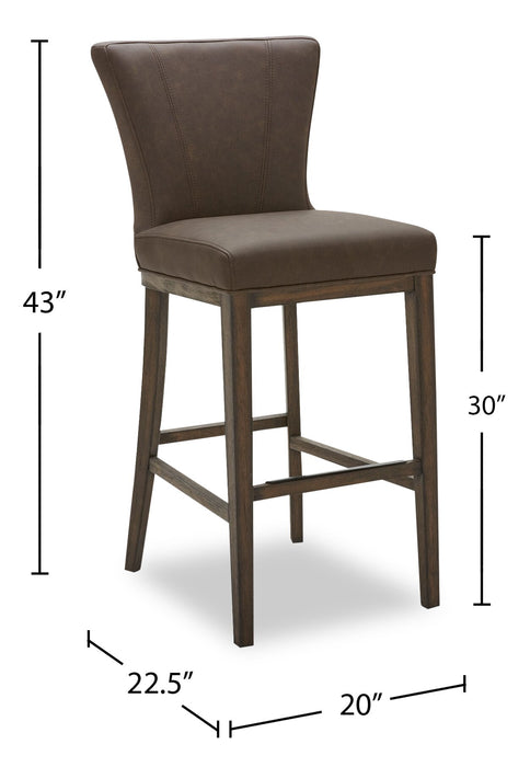 Quinn Barstool with Vegan Leather Fabric, 30\"H - Brown