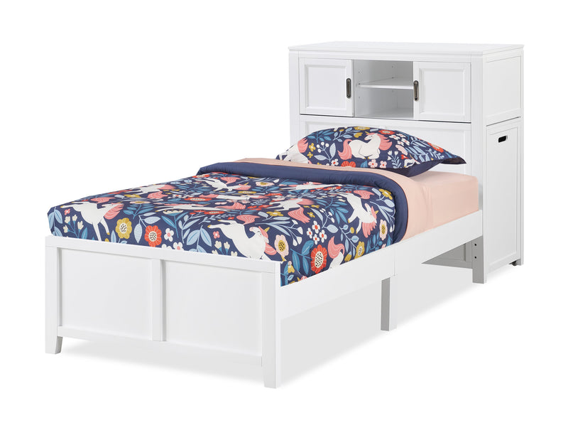 Quinn Platform Bed with Bookcase Headboard, Built-in Desk & Stool, White - Twin Size
