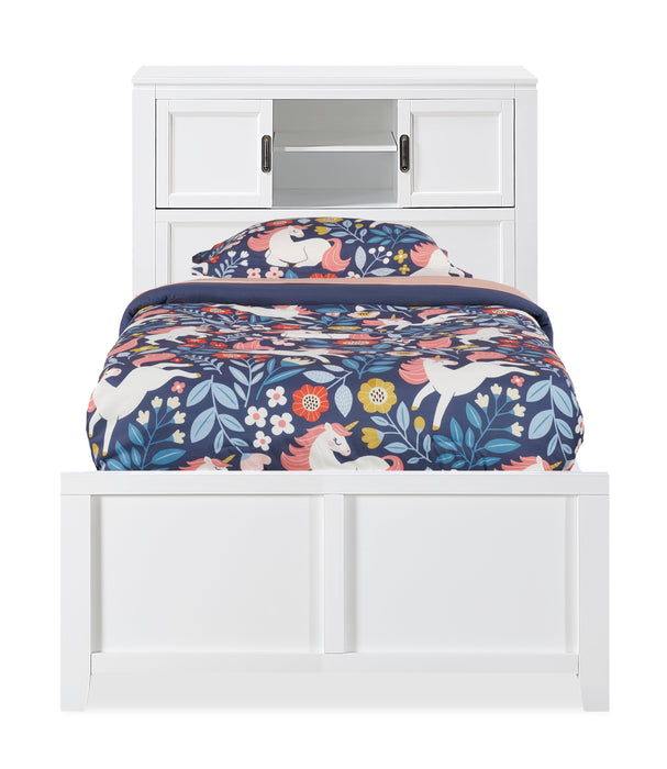 Quinn Platform Bed with Bookcase Headboard, Built-in Desk & Stool, White - Twin Size