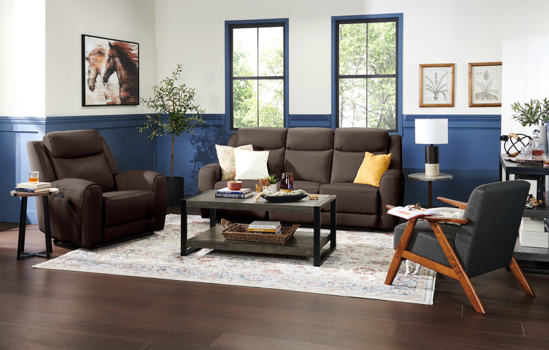 Reign 87\" Top-Grain Genuine Leather Power Reclining Sofa with USB Ports - Silverado Chocolate Brown