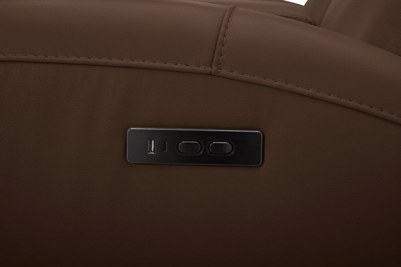 Reign 87\" Top-Grain Genuine Leather Power Reclining Sofa with USB Ports - Silverado Chocolate Brown