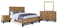 Scott Living Reno 6pc Bedroom Set with Bed, Dresser, Mirror & Nightstand, Natural Brown - Queen Size 