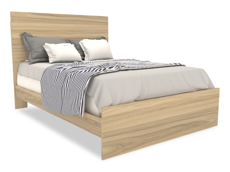 Riley 6pc Bedroom Set with Panel Bed, Dresser, Mirror & Nightstand, Made in Canada, Natural - Full Size