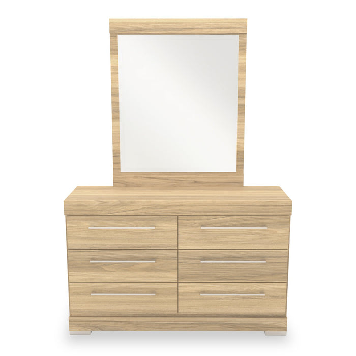 Riley 6pc Bedroom Set with Panel Bed, Dresser, Mirror & Nightstand, Made in Canada, Natural - Full Size