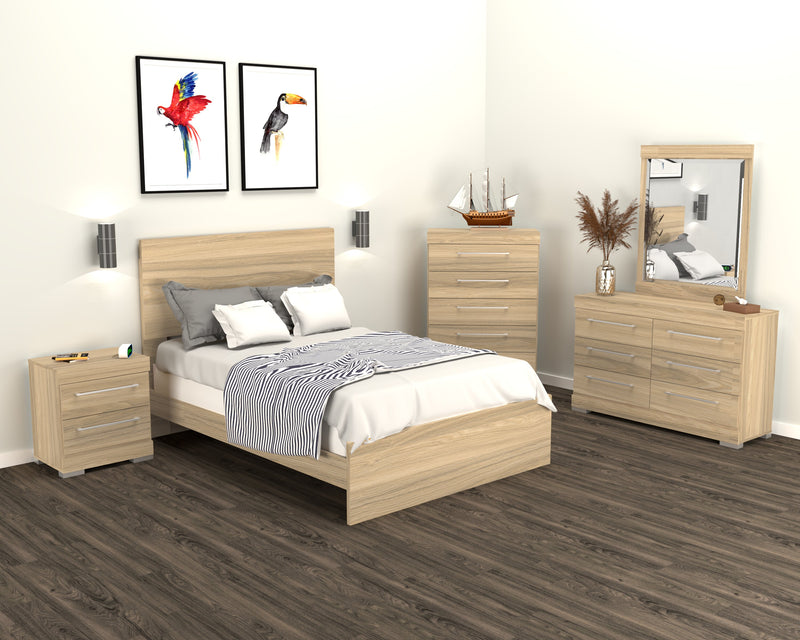 Riley 6pc Bedroom Set with Panel Bed, Dresser, Mirror & Nightstand, Made in Canada, Natural - Twin Size