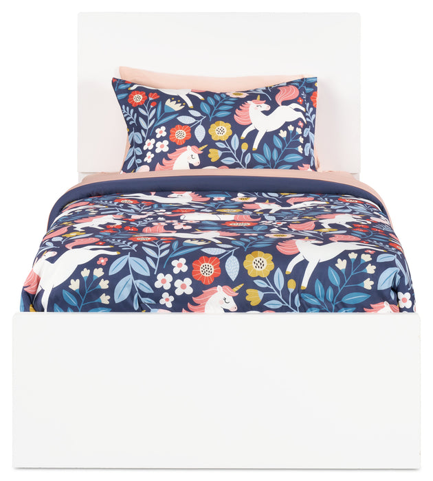 Riley Panel Bed with Headboard & Frame for Kids, Made in Canada, White - Twin Size