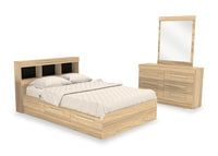 Riley Mates Bed 5pc Set with Bookcase Headboard, Dresser & Mirror, Natural - Full Size 