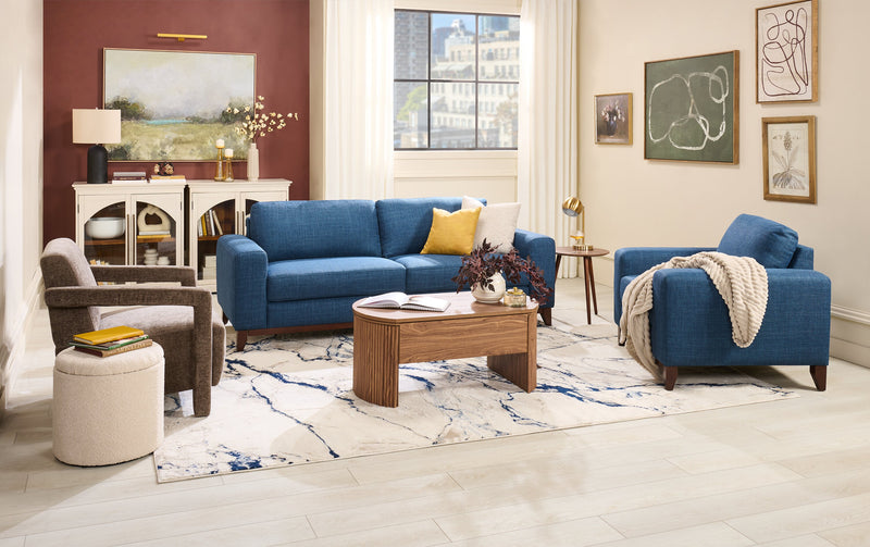 River 40.1\" Linen-Look Fabric Chair with Wood Base and Legs - Blue