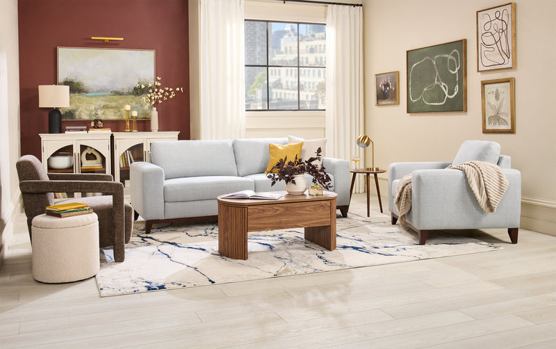 River 40.1\" Linen-Look Fabric Chair with Wood Base and Legs - Grey