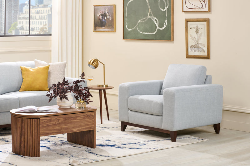 River 40.1\" Linen-Look Fabric Chair with Wood Base and Legs - Grey