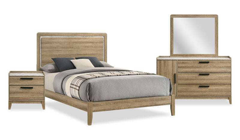 Sable 6pc Bedroom Set with Bed, Dresser, Mirror & Nightstand, Light Brown - Queen Size