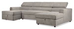 Savvy 3-Piece Linen-Look Fabric Sleeper Sectional with Two Storage Chaises and Adjustable Headrests - Grey