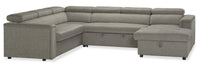 Savvy 3-Piece Right-Facing Linen-Look Fabric Sleeper Sectional with Storage Chaise and Adjustable Headrests - Grey 