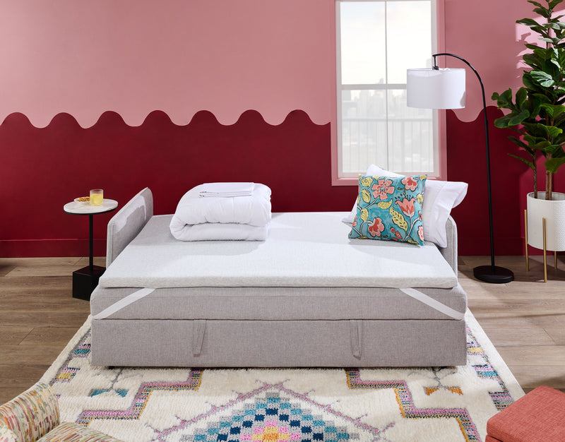 Shadow 82.5\" Linen-Look Fabric Sleeper Sofa with Storage and Two Armrest Pillows - Grey