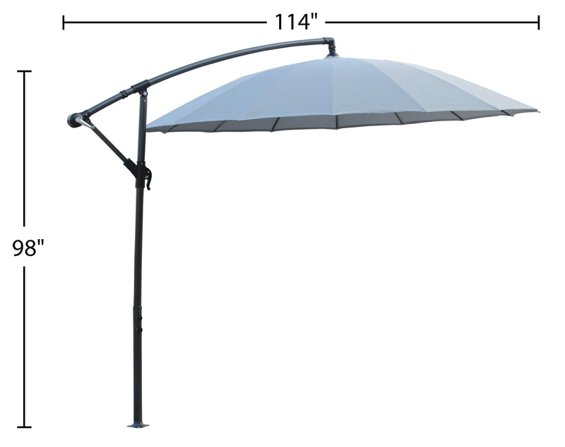 Shanghai Outdoor Patio Umbrella with Base - 114\" W x 75\"H, Weather Resistant Aluminum & Fibreglass, Hand Crank, Water/Sand Fill Attachable Base - Grey