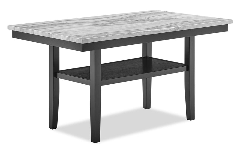 Libra Dining Table with Marble-Look Top & Storage Shelf, 60\"W- Black/Grey