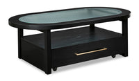 Julian 52” Contemporary Glass Coffee Table with Storage and Casters - Black 