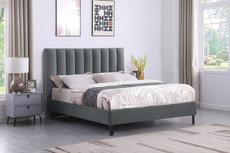 Amos Upholstered Headboard in Charcoal Fabric, Channelled - Queen Size