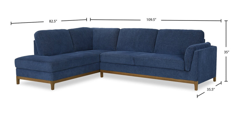 Zara 2-Piece Left-Facing Fabric Sectional with Chaise and Wood Legs - Navy
