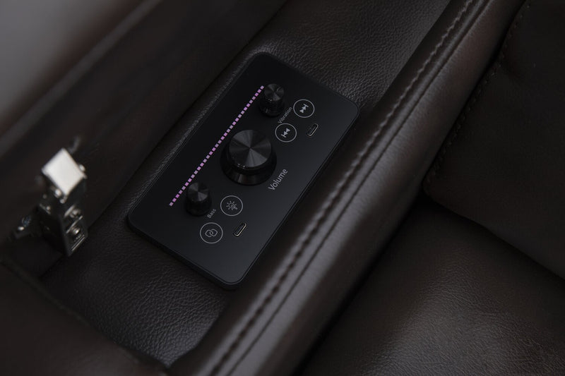 Scott Living Escape 39\" Power Reclining Chair with Power Headrest and Surround Sound - Dark Brown Leather-Look Fabric