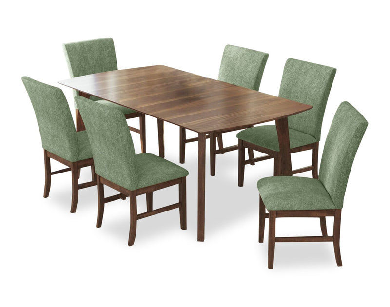 Rain 7pc Dining Set with Table & 6 Green Chairs, 72\"W - Green/Brown
