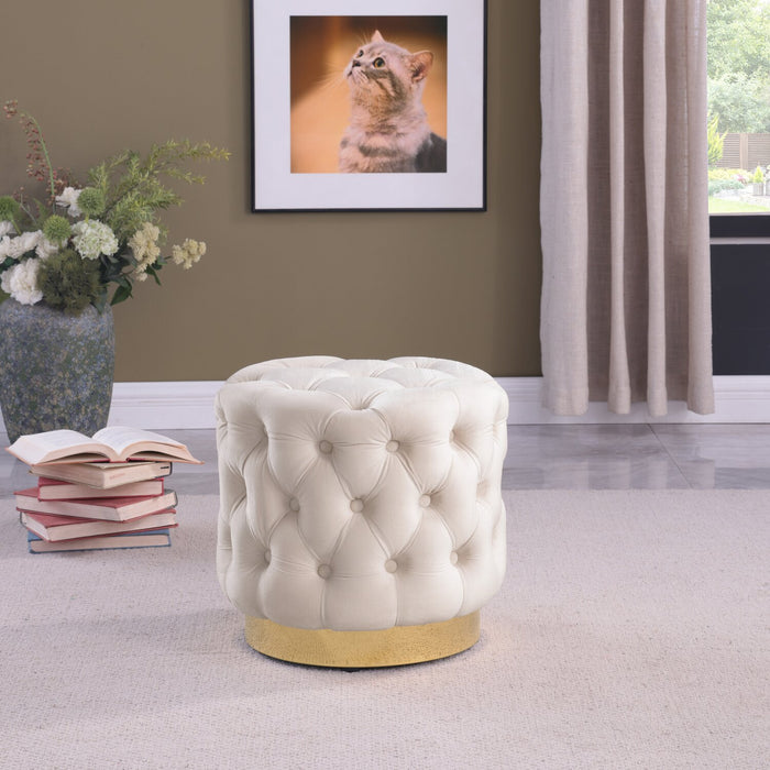 Adell 17\" Round Fabric Ottoman with Gold Base - White