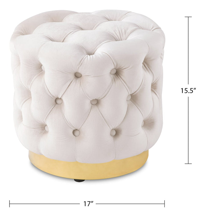 Adell 17\" Round Fabric Ottoman with Gold Base - White