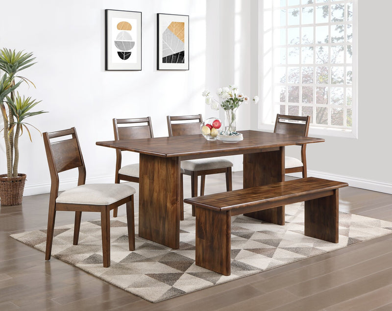 Vale 6pc Dining Set with Table, Bench & 4 Chairs, Wood, 72\"W - Brown & Beige