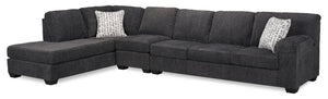 Made in Canada Morgan 3-Piece Left-Facing Chenille Fabric Sectional with Sofa and Accent Pillows - Grey