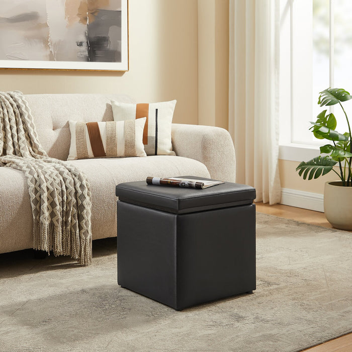 Manitoba 18\" Square Faux Leather Storage Ottoman - Black