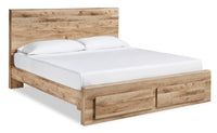 Derekson Storage Bed with 2 Built-In Footboard Drawers, Natural - King Size 