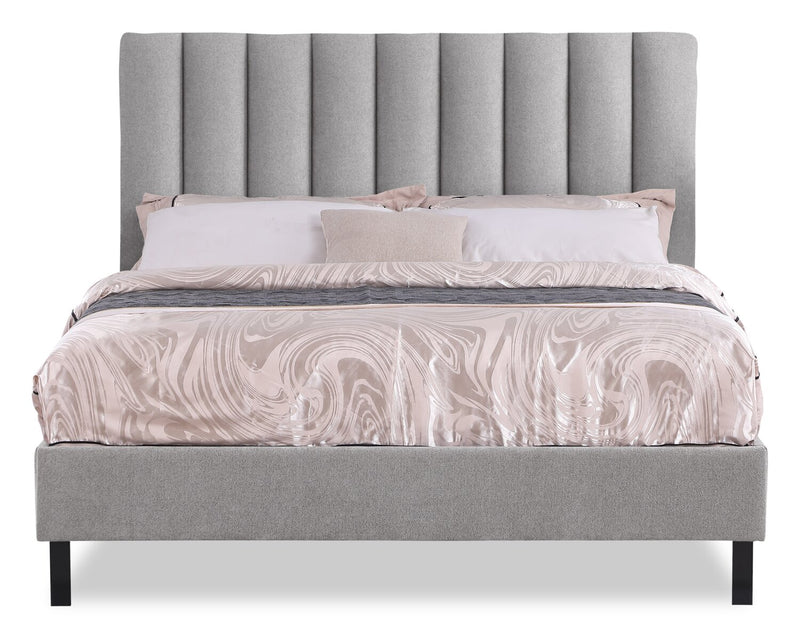 Amos Upholstered Platform Bed Base in Grey Fabric - Full Size