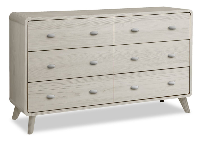 Cami 6pc Bedroom Set with Bed, Dresser, Mirror & Nightstand, Mid-Century Modern, Grey Oak - Queen Size