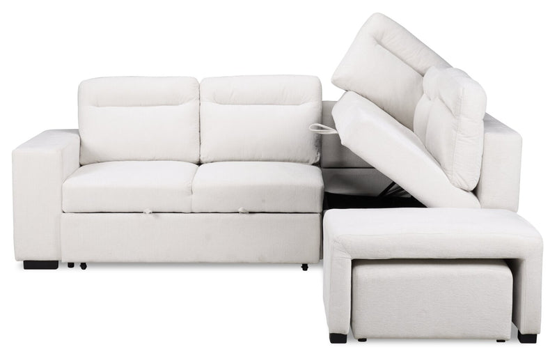 Coast 3-Piece Right-Facing Ivory White Fabric Sleeper Sectional with Storage Chaise and Storage Armrest