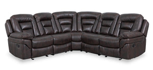 Leo 5-Piece Faux Leather Reclining Sectional with Armless Reclining Chair - Walnut Brown