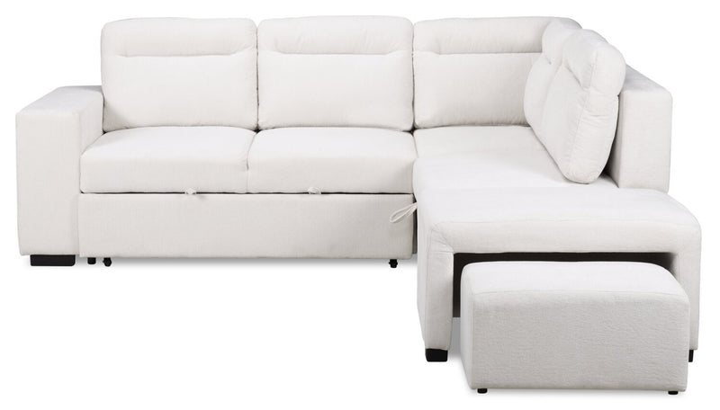 Coast 3-Piece Right-Facing Ivory White Fabric Sleeper Sectional with Storage Chaise and Storage Armrest