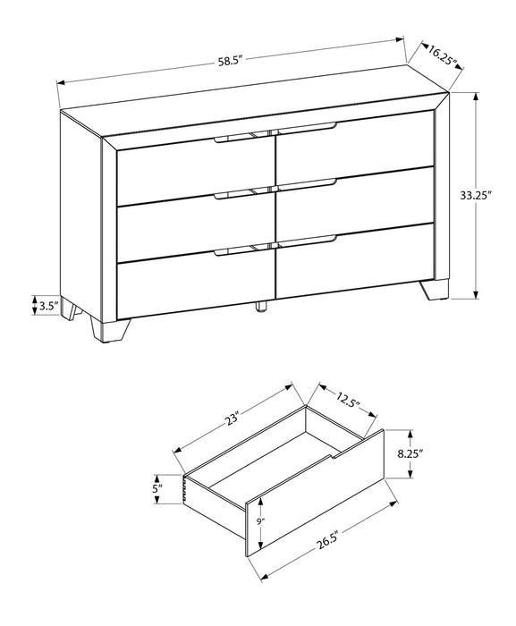 Elite Bedroom 6-Drawer Dresser, 58\"W x 33\"H - White