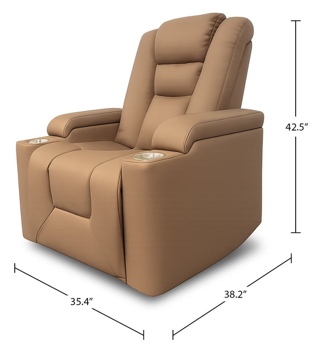 Rylen 35.4\" Faux Leather Power Reclining Chair with Power Headrest and Storage Armrests – Brown 