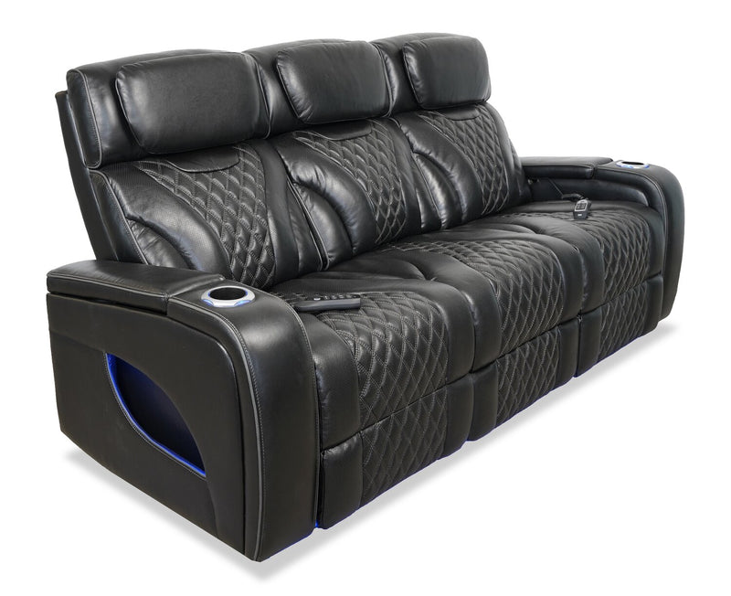 Elite 86\" Genuine Leather Massage Power Reclining Sofa with Immersive Audio and Power Headrests - Black