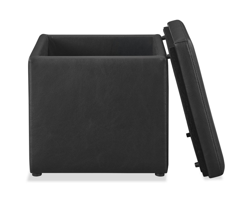 Manitoba 18\" Square Faux Leather Storage Ottoman - Black