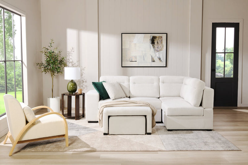 Coast 3-Piece Right-Facing Ivory White Fabric Sleeper Sectional with Storage Chaise and Storage Armrest