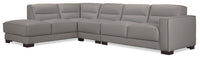 Citadel 3-Piece Left-Facing Top-Grain Genuine Leather Sectional with Wood Legs - Grey 